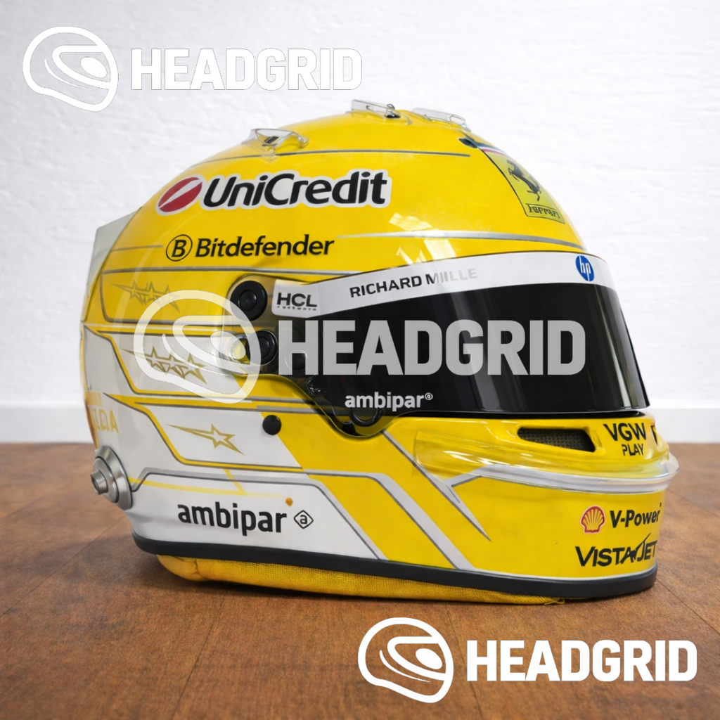 Casque Réplique Lewis Hamilton – Ferrari Monza 2025 – Échelle 1:1 (Jaune & Blanc)