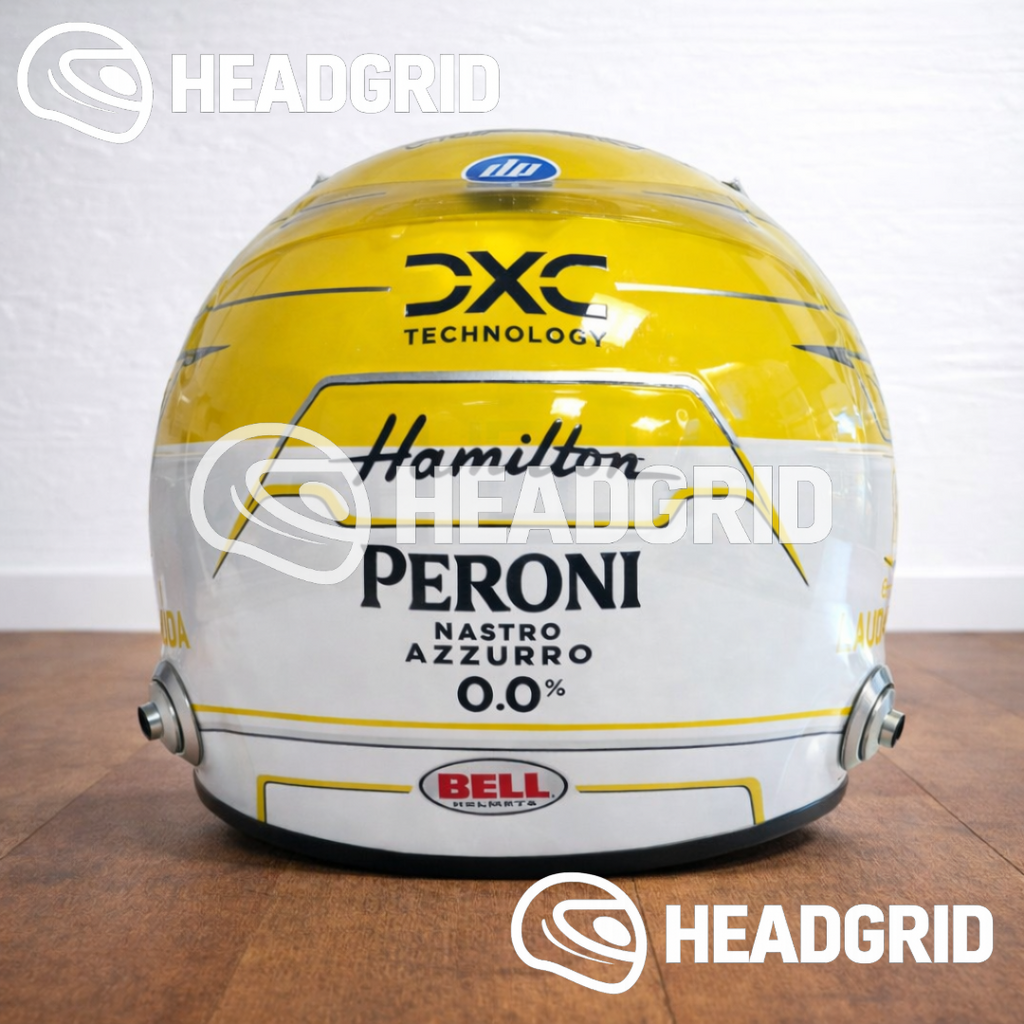 Casque Réplique Lewis Hamilton – Ferrari Monza 2025 – Échelle 1:1 (Jaune & Blanc)