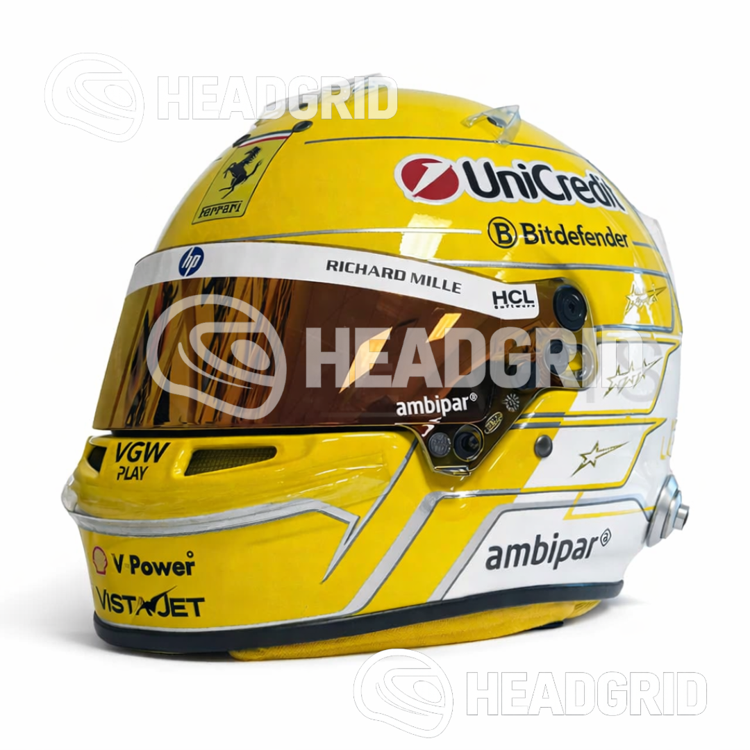 Casque Réplique Lewis Hamilton – Ferrari Monza 2025 – Échelle 1:1 (Jaune & Blanc)