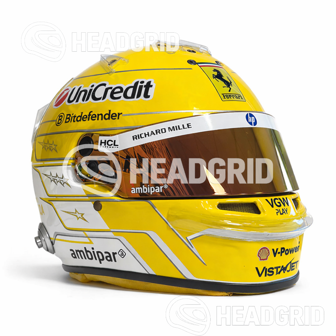 Casque Réplique Lewis Hamilton – Ferrari Monza 2025 – Échelle 1:1 (Jaune & Blanc)