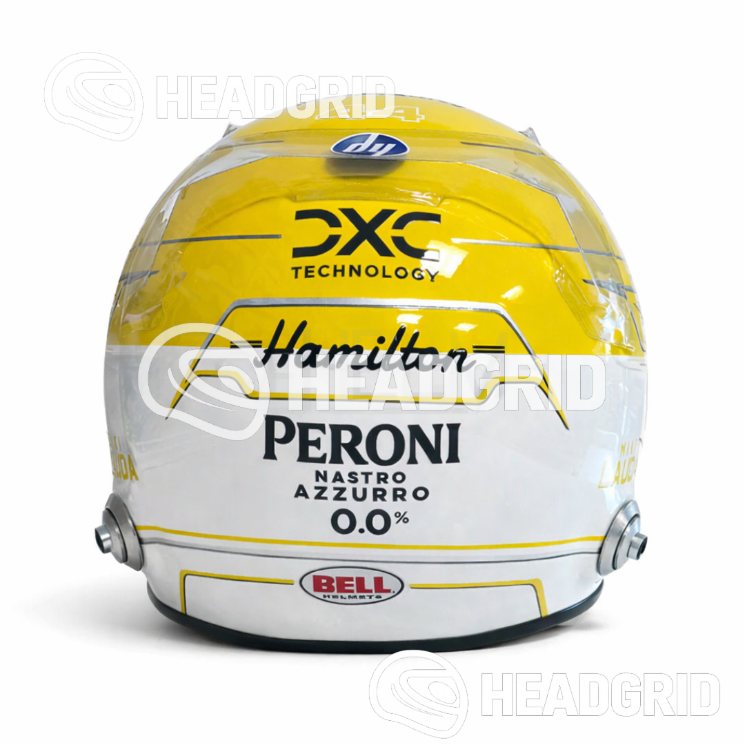Casque Réplique Lewis Hamilton – Ferrari Monza 2025 – Échelle 1:1 (Jaune & Blanc)