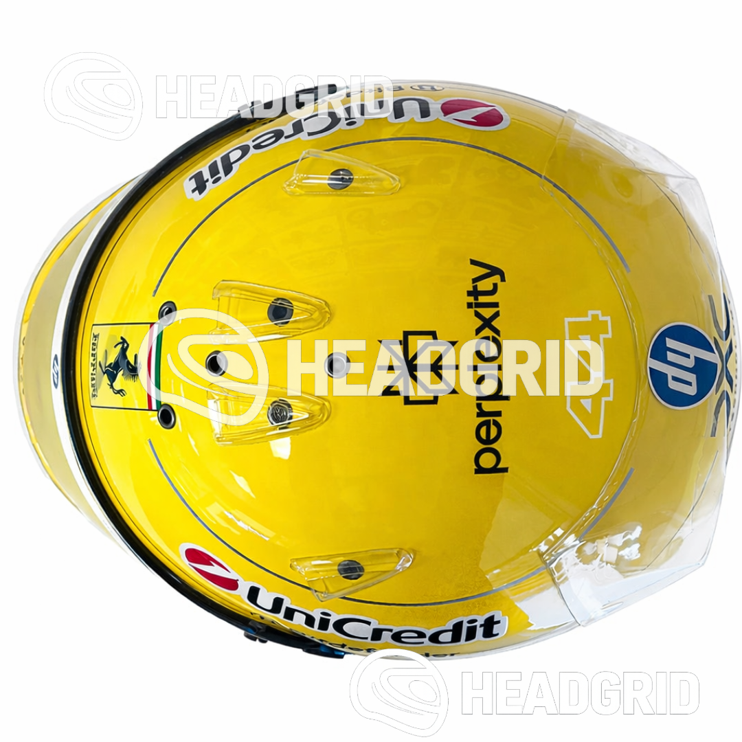 Casque Réplique Lewis Hamilton – Ferrari Monza 2025 – Échelle 1:1 (Jaune & Blanc)