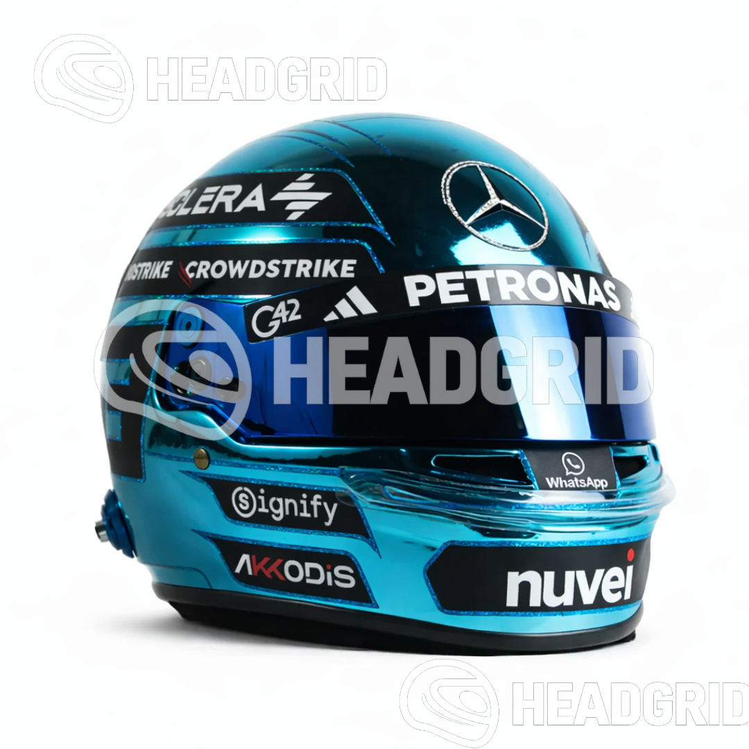 George Russell Replica Helmet – Singapore GP 2025 Blue Chrome – 1:1 Scale
