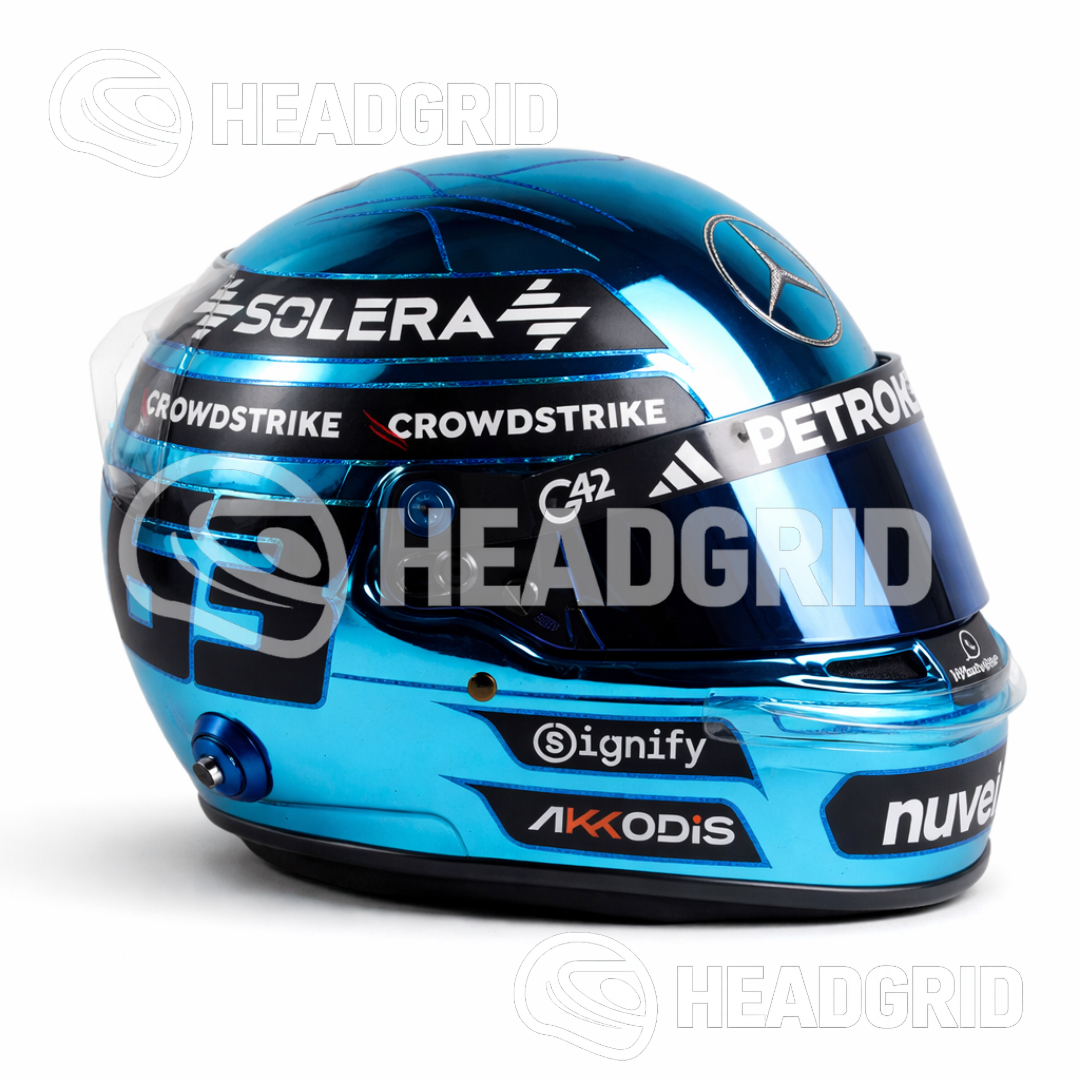 George Russell Replica Helmet – Singapore GP 2025 Blue Chrome – 1:1 Scale