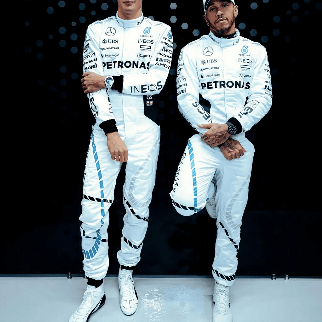 Combinaison Réplique George Russell – Qatar GP 2024 (White Edition) – Mercedes - AMG Petronas F1 – Saison 2024 - headgrid.fr