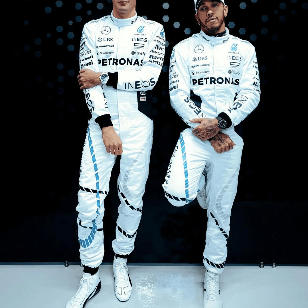 Combinaison Réplique George Russell – Qatar GP 2024 (White Edition) – Mercedes - AMG Petronas F1 – Saison 2024 - headgrid.fr